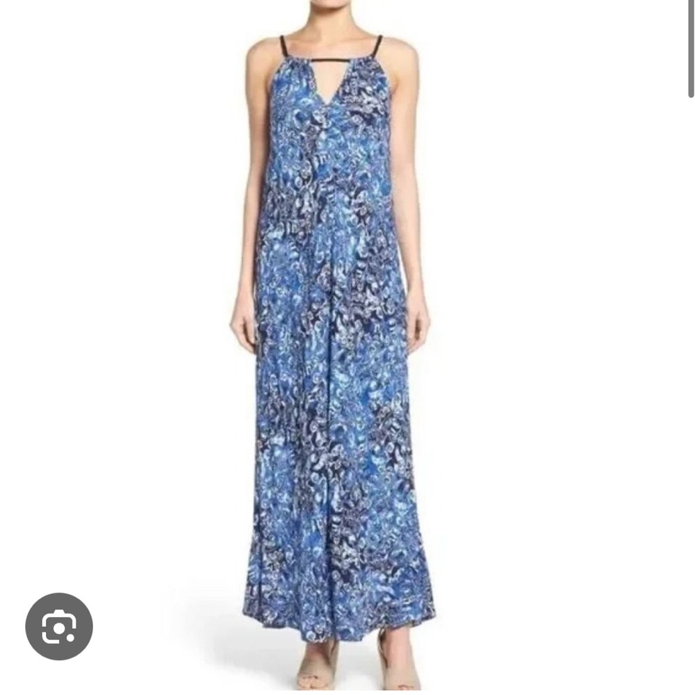 Lucky Brand‎ Floral Boho Sleeveless Keyhole Maxi Dress Blue Small